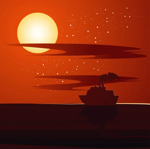 Sunset and ship — Stock Vector