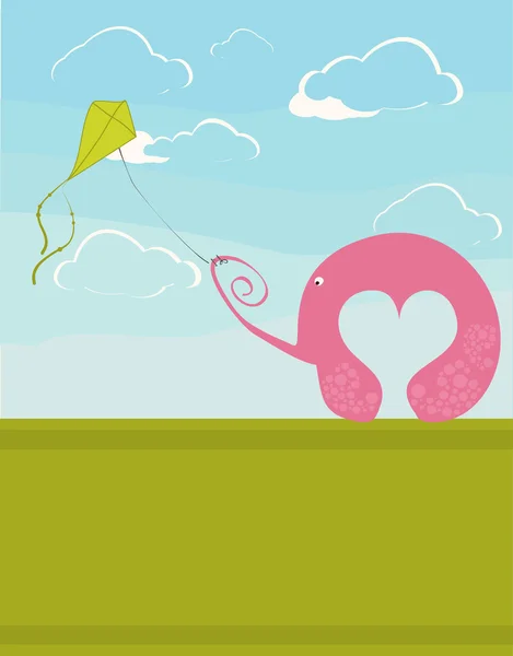 Love the elephant with the kite — Stock Vector