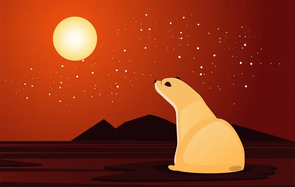 Ours polaire regardant le coucher du soleil — Image vectorielle