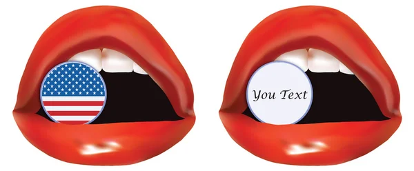 Sexy labios con botón — Vector de stock