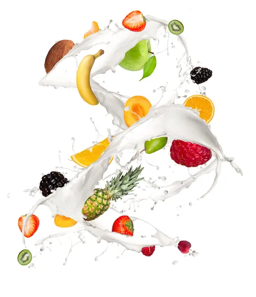 Fruit in milk — Stock Photo, Image