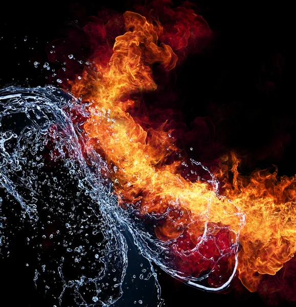 vuur en water elementen op zwarte achtergrond — Stockfoto © jag_cz