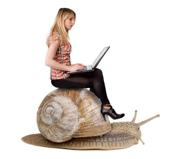 Girl on snail — Stock Photo, Image