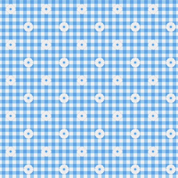 Blue Gingham Fabric with Flowers Background — Stock Photo, Image