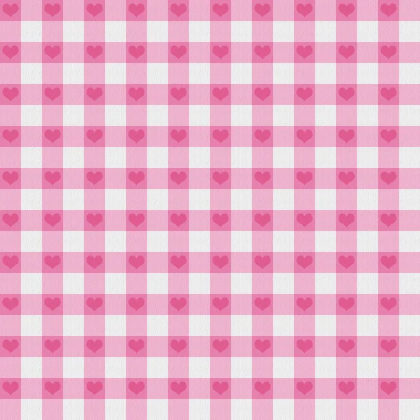 Tessuto rosa Gingham con sfondo cuori — Foto Stock