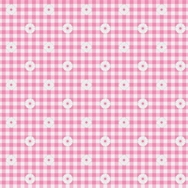Pink Gingham Fabric with Flowers Background — Stock Photo, Image