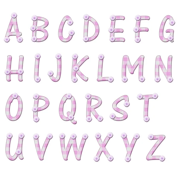 Pink şemsiye ve çiçek alfabesi harfleri — Stok fotoğraf