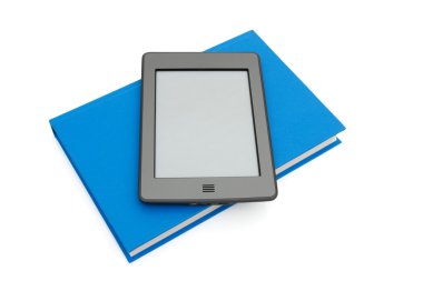 Touch e-reader with a real book clipart