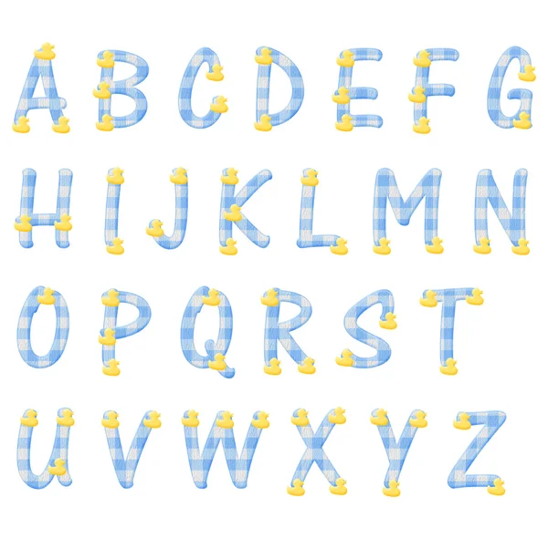 青のギンガム チェックと黄色いアヒルのアルファベット — ストック写真