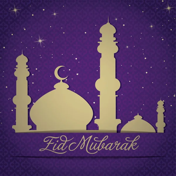 Mezquita de Oro y estrellas "Eid Mubarak" (Bendito Eid) tarjeta —  Fotos de Stock