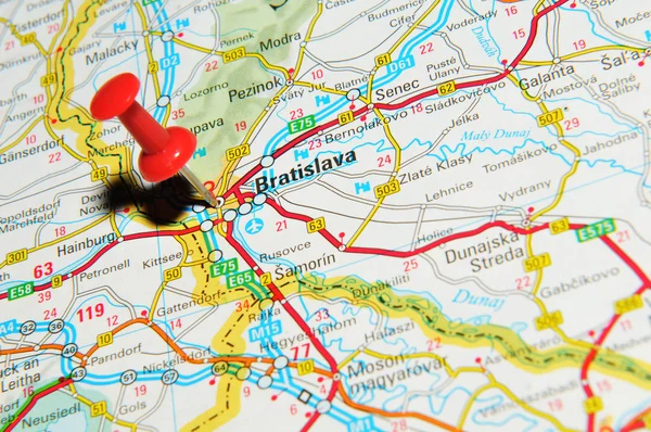 Bratislava op kaart — Stockfoto
