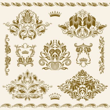 Set of vector damask ornaments. clipart