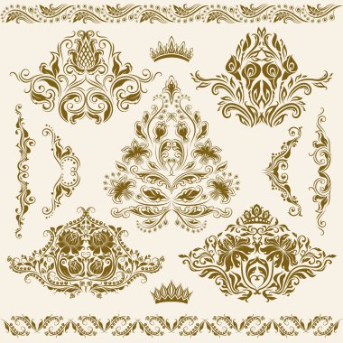 Set of vector damask ornaments. clipart