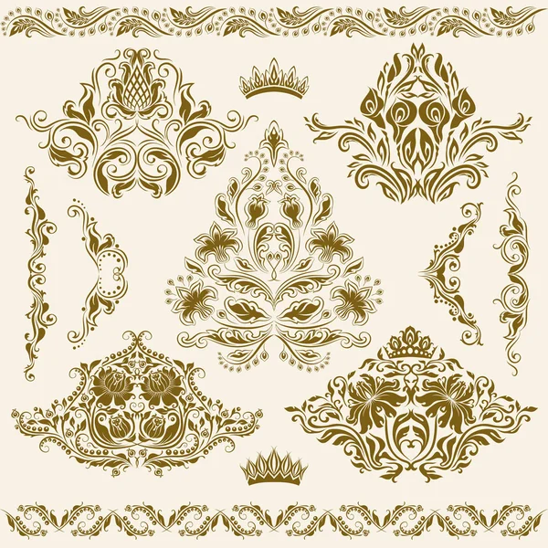 ベクトルのダマスク織の飾りのセット. — ストックベクタ