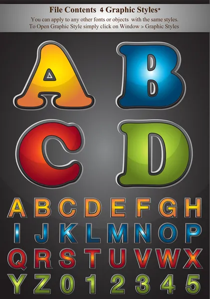 Vier afbeeldingsstijlen alfabet — Stockvector