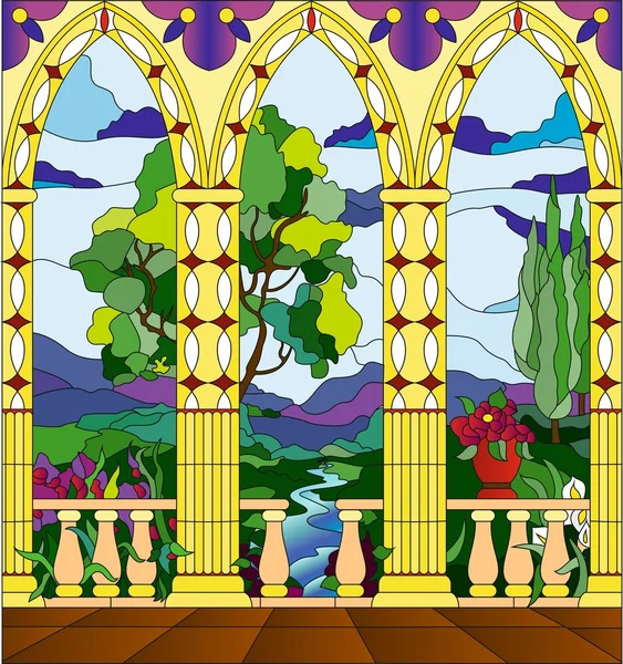 染色玻璃窗口-城堡的里雅斯特 — 图库矢量图片