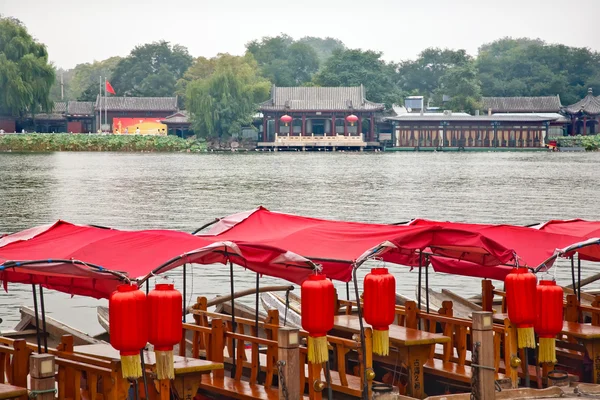 stock image Red Boats Houhai Lake Beijing, China