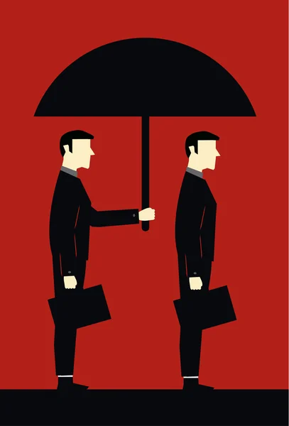Guarda-chuva de empresário que protege o cliente — Vetor de Stock