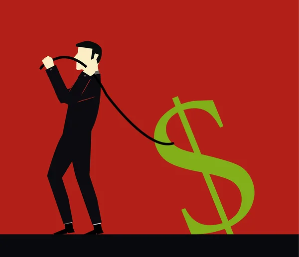 stock vector Businessman pulling a rope dollar