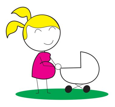 Pregnant Mother baby stroler clipart