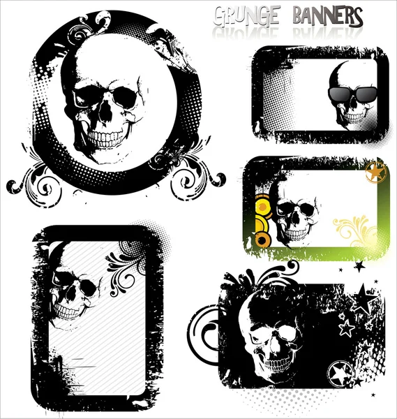 头骨 grunge 横幅-设置 — 图库矢量图片