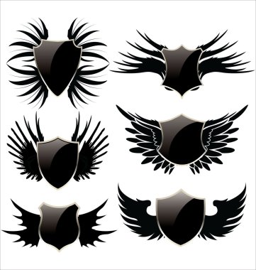 Black shield with wings clipart