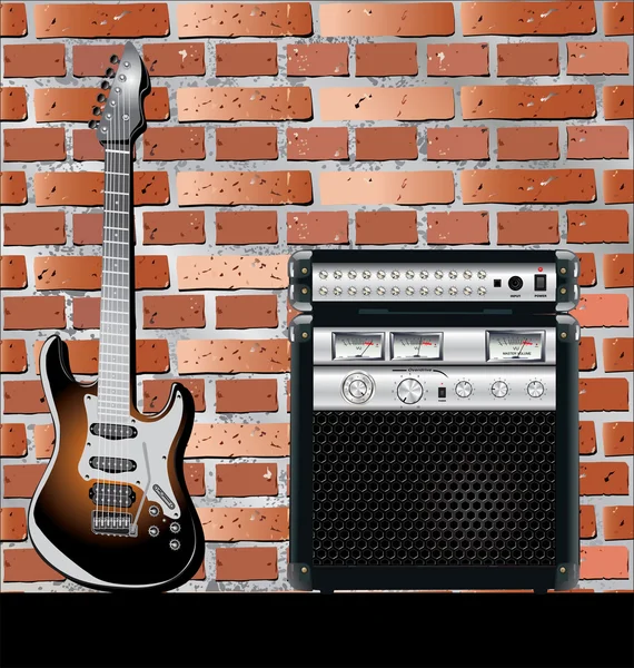 Guitarra elétrica contra uma parede de tijolo — Vetor de Stock
