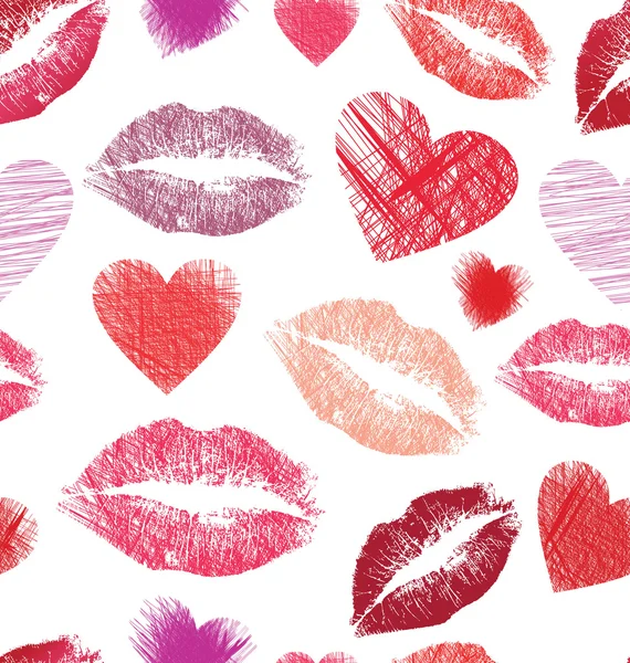 Seamless pattern with lips and hearts — Stock Vector