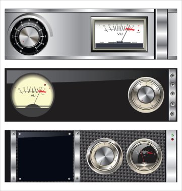 Technology banner with VU meter and volume knob set clipart