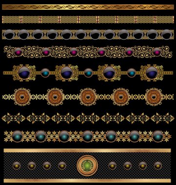 Vector set of golden ornate border set for design clipart