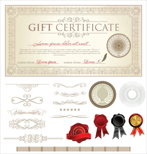 Certificado de regalo vectorial y adornos — Archivo Imágenes Vectoriales