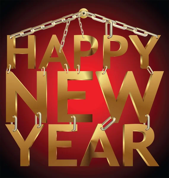 Boldog új évet 3d szöveg arany lánc — Stock Vector
