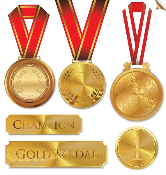 Εικονογράφηση φορέας σύνολο χρυσό μετάλλιο — Διανυσματικό Αρχείο