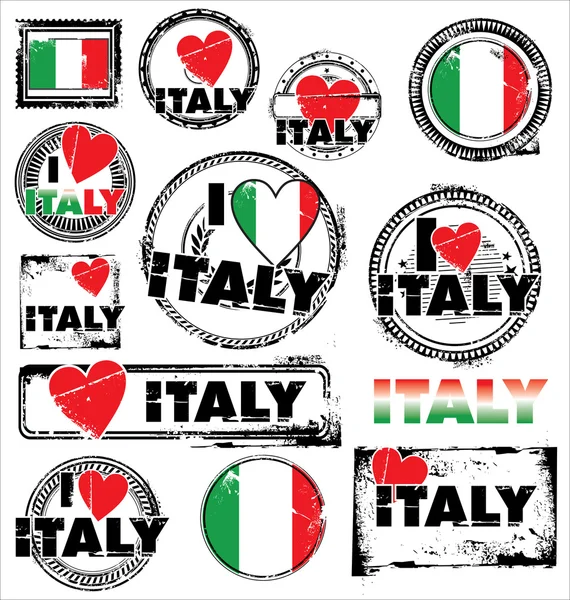 Μου αρέσει η Ιταλία μελάνι καουτσούκ σφραγίδα set διάνυσμα — Διανυσματικό Αρχείο