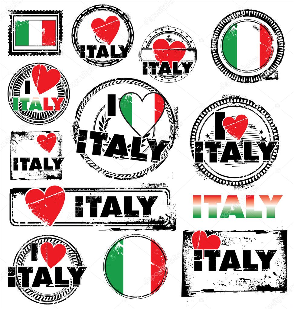 I Love Italy Ink Rubber Stamp Set vector