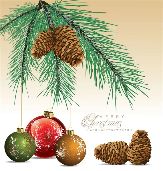 Árbol de abeto con conos de pino Fondo de Navidad — Vector de stock