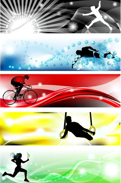 5 sport banner öt ragyogó színek — Stock Vector