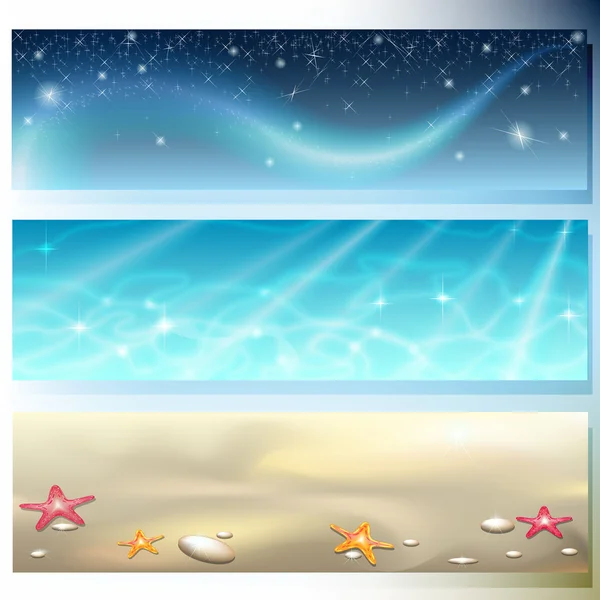 Banner con cielo, mar y arena — Vector de stock