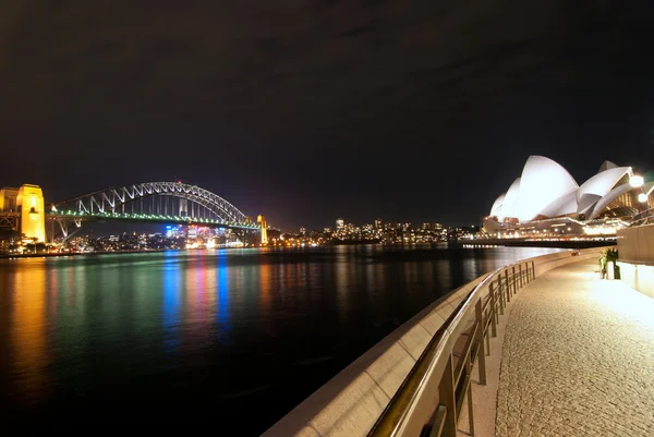 悉尼港在夜间鱼眼 — 图库照片