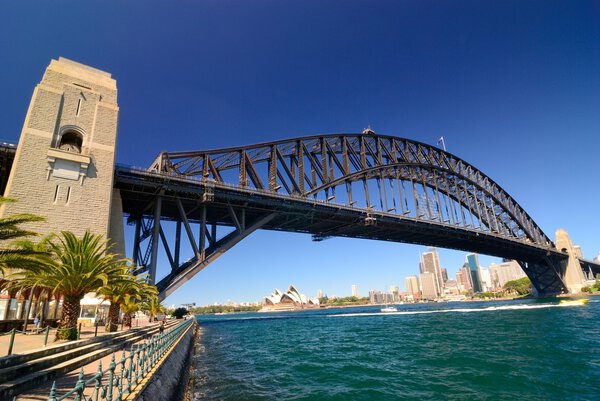 Sydney harbour skyline - blue sky, clear day, city is in the background
