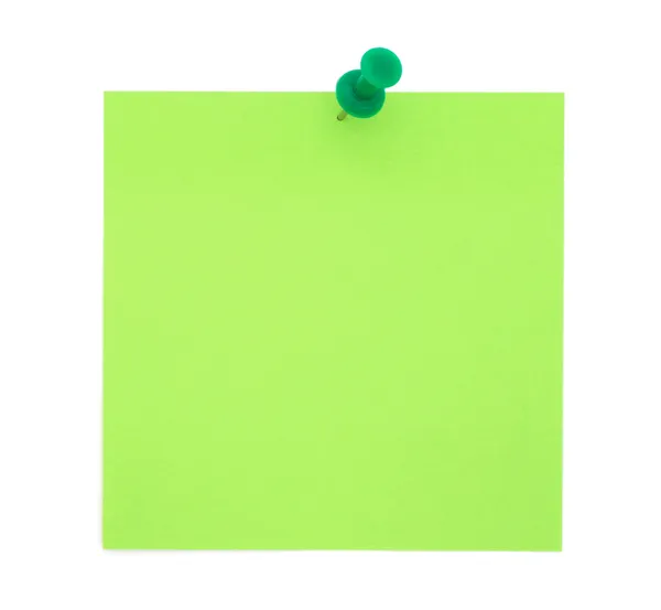 Nota pegajosa verde com alfinete — Fotografia de Stock