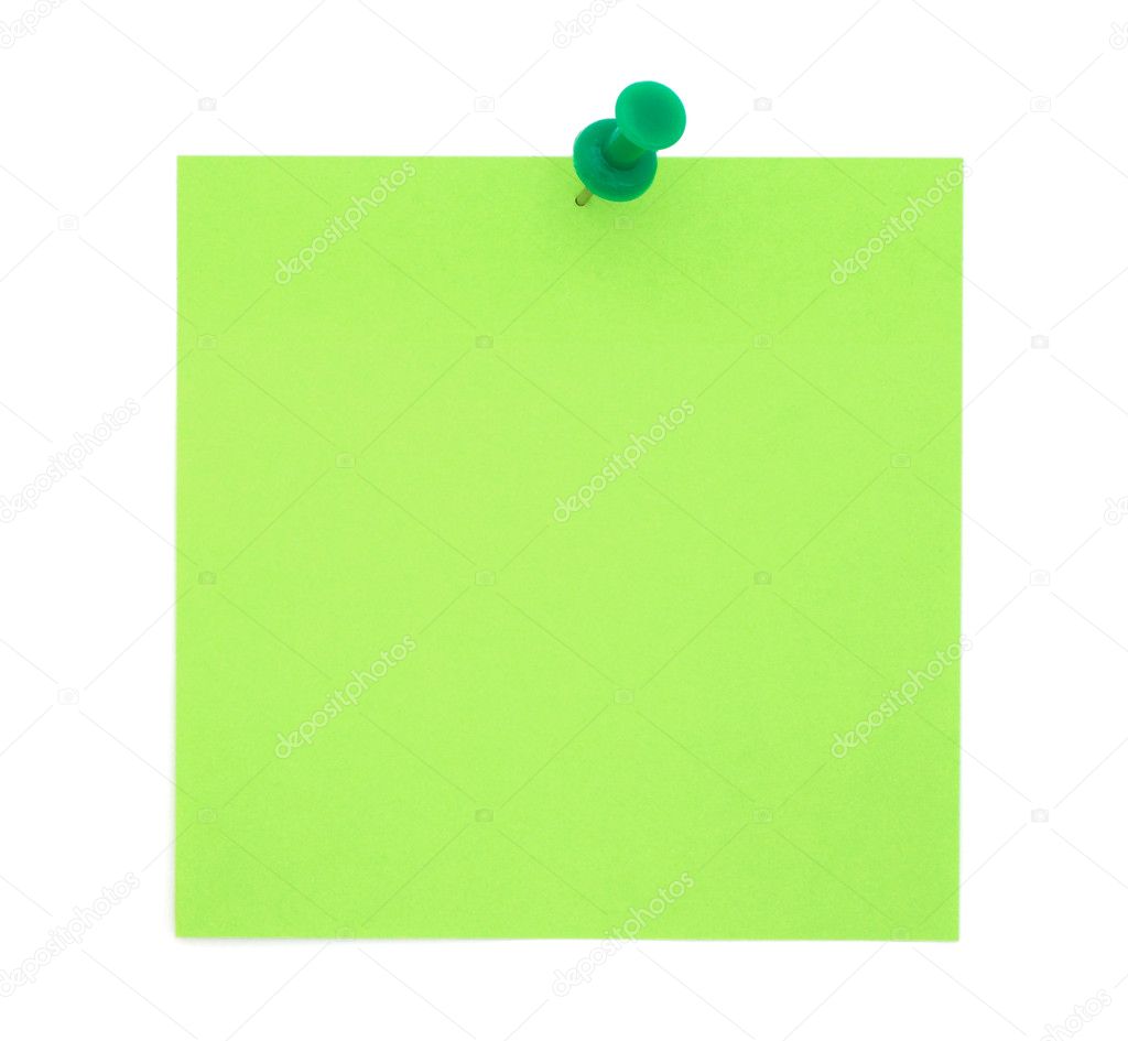 A light green sticky note attached to a map pin, suitable for