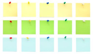 Set of Post-It Notes with Push Pins clipart