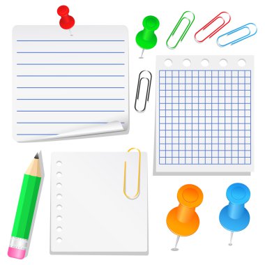 Paper, push pins and clips clipart