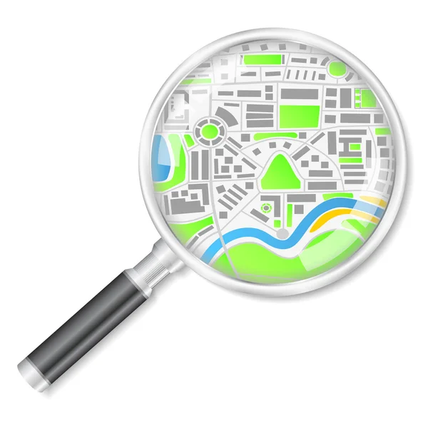 Magnifying glass with map — Stock Vector