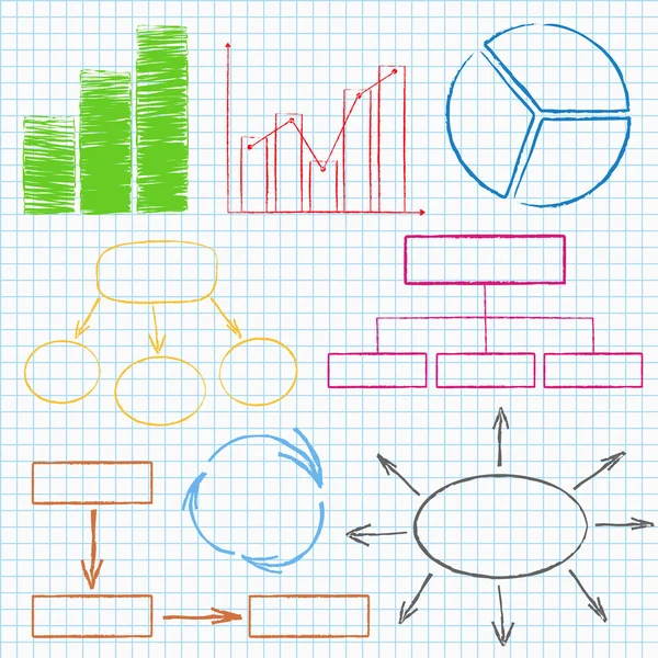 Grafikonok és diagramok négyzetben papíron — Stock Vector