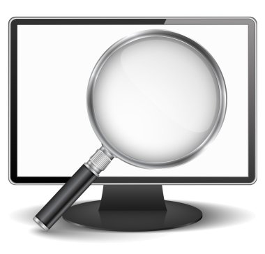 Computer monitor with magnifying glass clipart