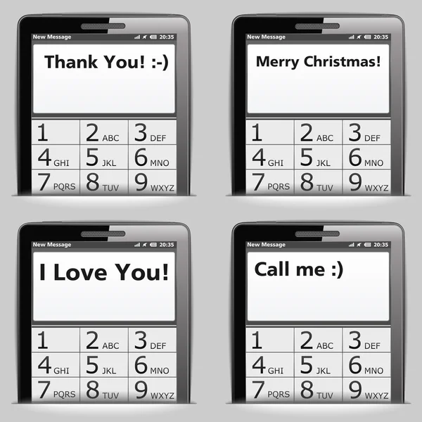 Teléfono móvil con mensajes en la pantalla — Vector de stock