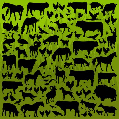 Farm animals detailed silhouettes illustration collection backgr clipart