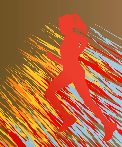 Silhouette de vecteur coureur devant des lignes abstraites colorées — Image vectorielle